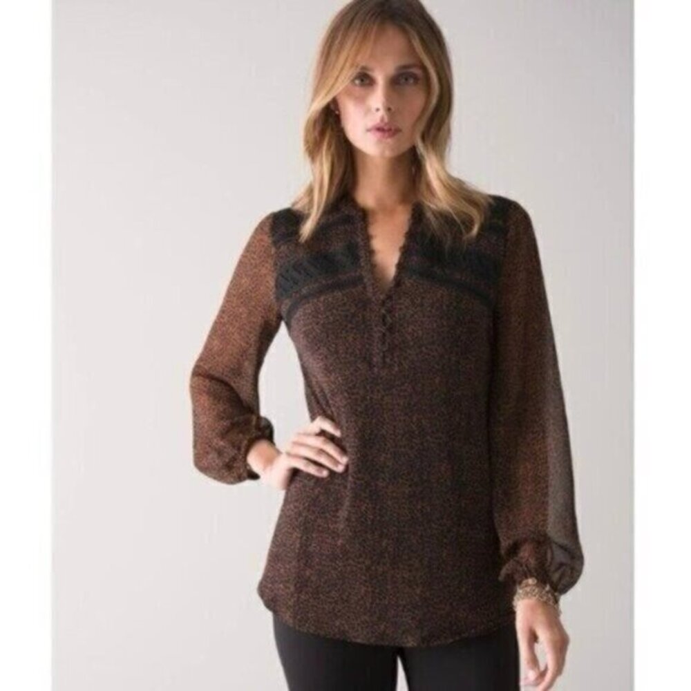 White House Black Market Animal Print Lace Victorian Tunic Blouse